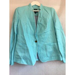 Talbots Womens Lightweight Linen Aberdeen Blazer Jacket Size 8 Blue Lined Pocket